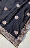 The Kaashvi Riva: Midnight Black Georgette Saree with Embroidered Scallop Border