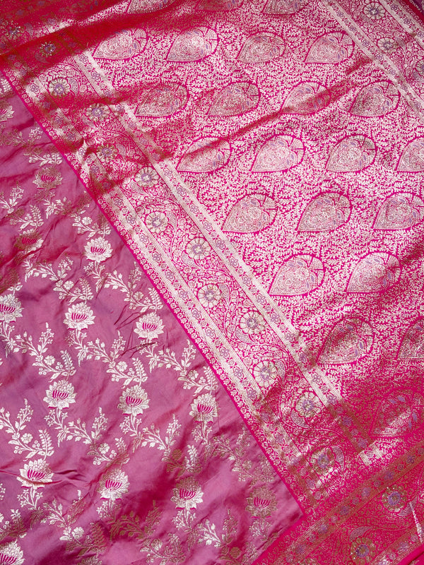 The Rosewood Malini: Pastel Plum & Gold Floral Woven Saree