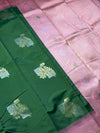 The Emerald Orchard: Bottle Green Silk Saree with Pastel Pink Kanjivaram-Inspired Border