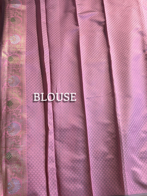 The Emerald Orchard: Bottle Green Silk Saree with Pastel Pink Kanjivaram-Inspired Border