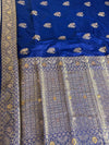 The Royal Crest: Royal Blue Raw Silk Saree with Ornate Gold Banarasi Border