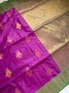 The Orchid Grove: Deep Magenta Satin Silk Saree with Olive Green Zari Border