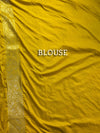 The Marigold Bower: Mustard Yellow Silk Saree with Pastel Pink Meenakari Florals