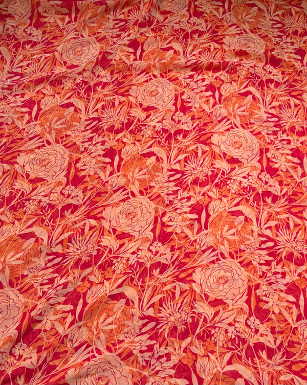 The Marigold Meadow: Flame Orange Premium Chiffon-Blend Saree