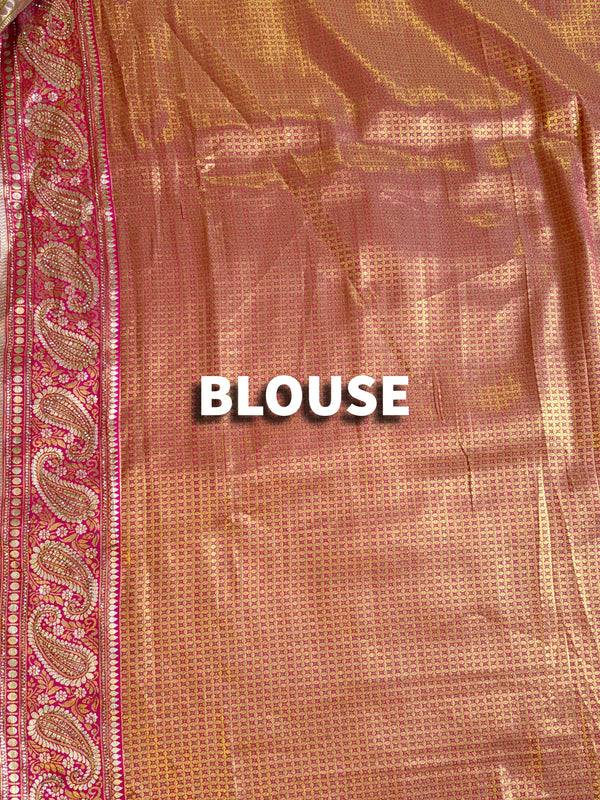 The Mrinmayi Vilasa: Sage Mint & Wine Banarasi Tissue Silk Saree