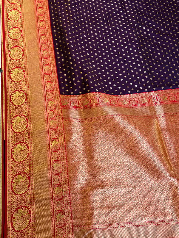 The Rohini Vilasa: Deep Wine & Antique Gold Banarasi Silk Saree