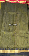 The Mosswood Loom: Olive Green Printed Cotton Saree with Traditional Temple Borders