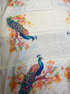 The Mayura Glade: Beige Tussar Silk Linen Saree with Hand-Painted Peacock Motifs