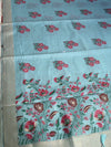 The Seafoam Orchard: Sage Green Linen Silk Saree with Antique Gold Border