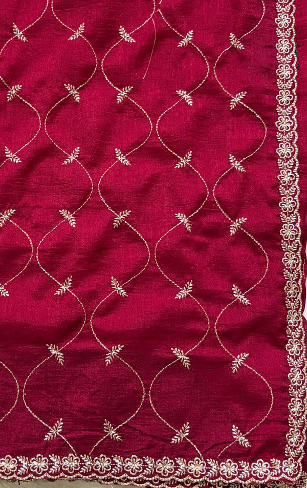 The Ragini Riva: Crimson Maroon Threadwork Embroidered Saree