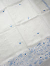 The Ivory Nila: Pure White & Powder Blue Embroidered Cotton Saree