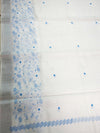 The Ivory Nila: Pure White & Powder Blue Embroidered Cotton Saree