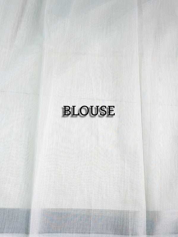 The Ivory Nila: Pure White & Powder Blue Embroidered Cotton Saree
