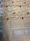 The Charu Malini: Pastel Peach Embroidered Linen Saree