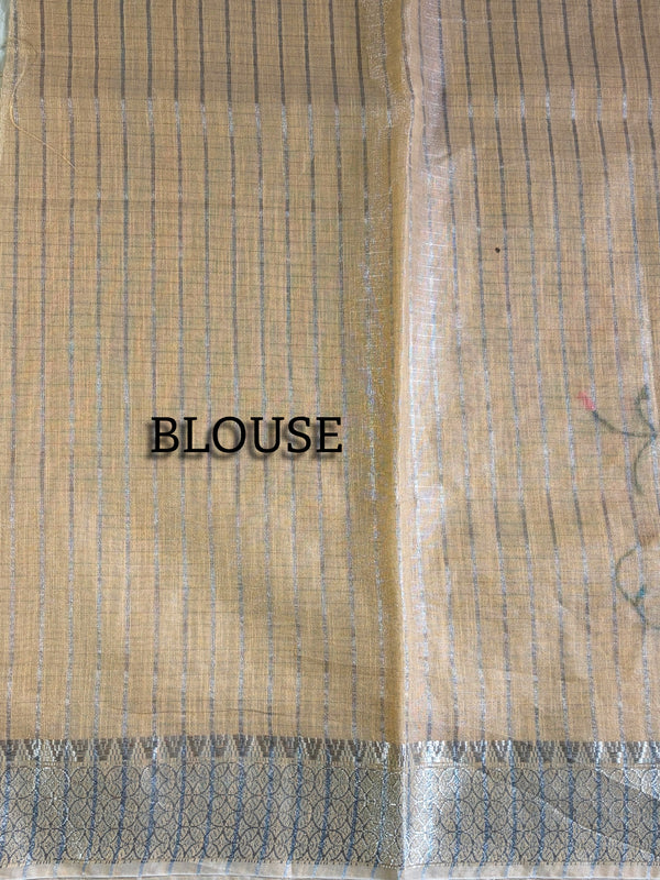 The Charu Malini: Pastel Peach Embroidered Linen Saree