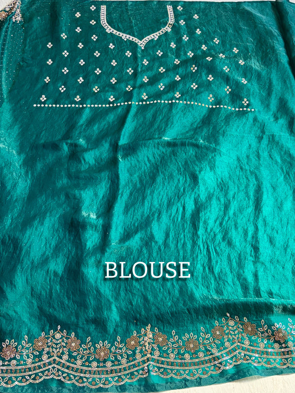 The Ocean Grace: Deep Teal Georgette Saree with Scalloped Zardosi Border