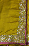 The Chartreuse Radiance: Olive-Lime Italian Silk Saree with Gota Patti Border