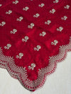 The Crimson Grace: Royal Red Georgette Saree with Scalloped Embroidered Border