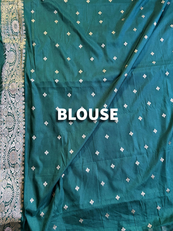 The Padmavati Vilasa: Emerald Green & Antique Gold Zari Raw Silk Saree