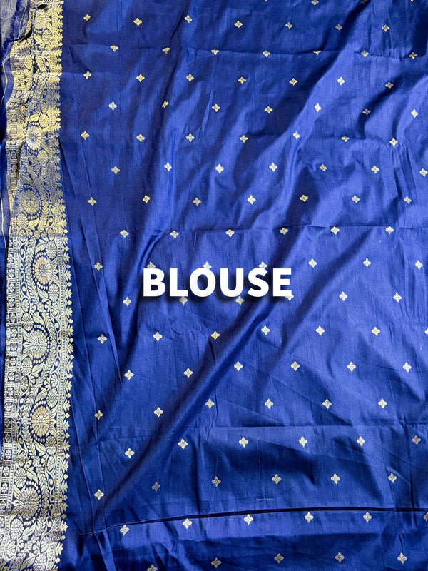 The Devyani Vilasa: Royal Navy Blue & Antique Gold Zari Raw Silk Saree