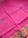 The Manjari Riva: Rani Pink Floral Embroidered Cotton Saree