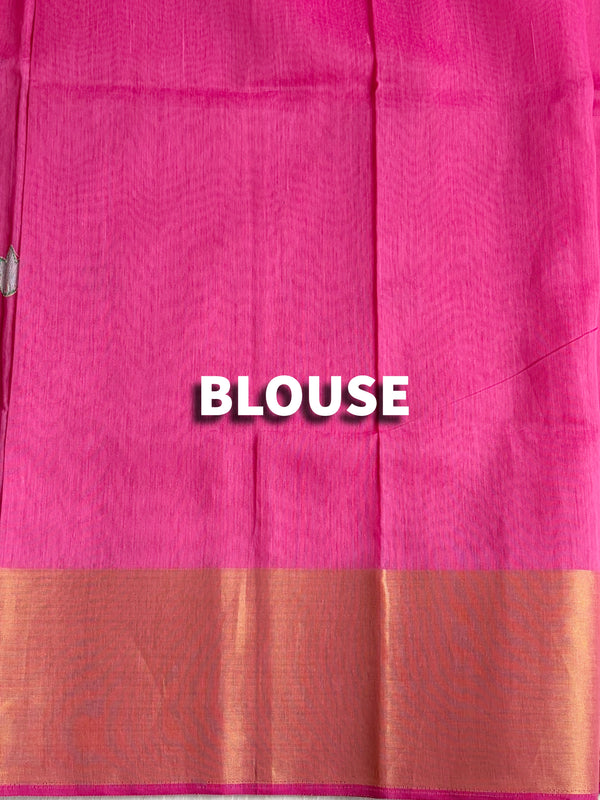 The Manjari Riva: Rani Pink Floral Embroidered Cotton Saree