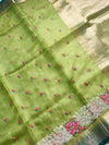 The Shambhavi Vilasa: Lime Green Floral Embroidered Tissue Organza Saree