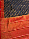 The Empress Registry: Coal Black Raw Silk Saree with Ornate Crimson and Gold Banarasi Border