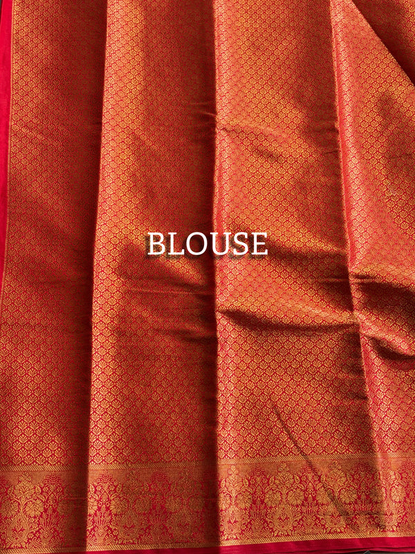 The Empress Registry: Coal Black Raw Silk Saree with Ornate Crimson and Gold Banarasi Border