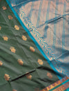 The Emerald Court: Forest Green Silk Saree with Turquoise Contrast Pallu