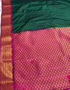 The Emerald Empress: Deep Bottle Green Kanchipuram Silk Saree with Magenta Brocade Blouse