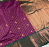 The Amethyst Temple: Deep Plum Kanchipuram Silk Saree with Emerald & Gold Border