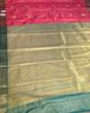 The Coral Mayil: Peach-Salmon Kanchipuram Silk Saree with Teal & Gold Zari Border
