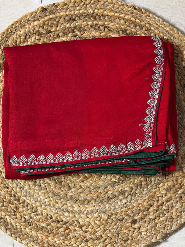 The Crimson Ira: Deep Red & Silver Georgette Saree