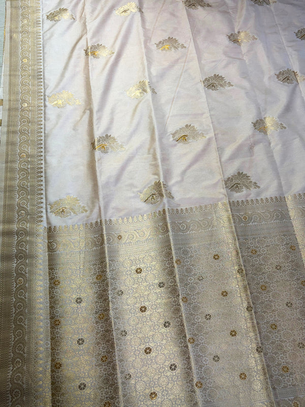 The Kashi Mayura: Cream & Gold Heirloom Banarasi Silk Saree