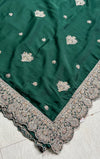 The Emerald Empress: Forest Green Silk Saree with Silver Gotapatti & Zardosi Work