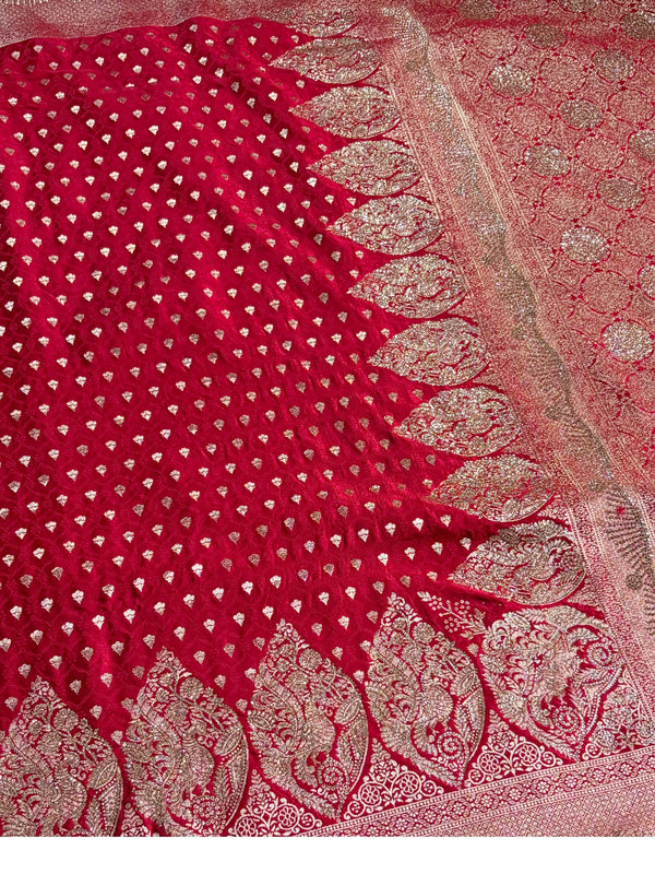 The Banarasi Bandhan: Crimson Red Silk Saree with Khaddi-Style Border