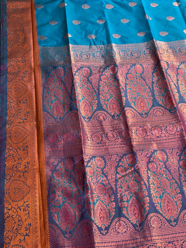 Deep blues and golden hues.