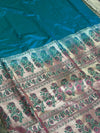 The Sapphire Serenity: Teal Blue Silk Saree with Floral Meenakari Pallu