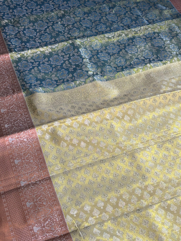 The Pastel Heritage: Sea-Green Silk Saree with Peach Korvai Border