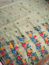 The Meadow Muse: Seafoam Green Handloom Saree with Multi-Color Phulkari-Style border