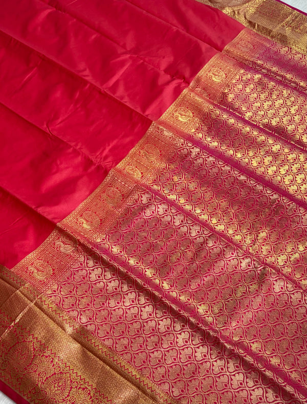 The Scarlet Legacy: Classic Red Silk Saree with Heritage Gold Zari