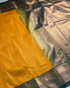 The Golden Meadow: Mustard Yellow Silk Saree with Forest Green Contrast
