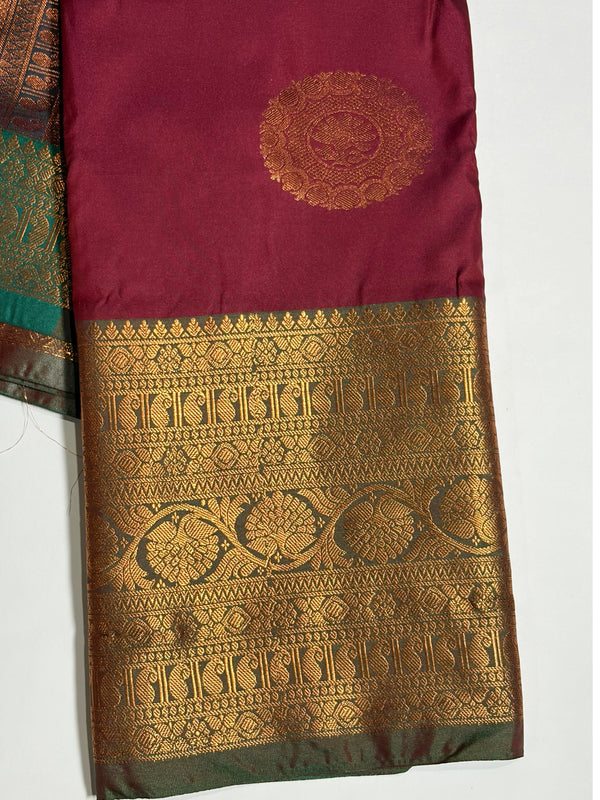 maroon kanjipuram saree