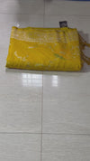 The Marigold Bower: Mustard Yellow Silk Saree with Pastel Pink Meenakari Florals