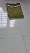 The Mosswood Loom: Olive Green Printed Cotton Saree with Traditional Temple Borders