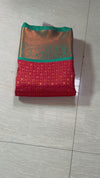 The Vermilion Loom: Burnt Red Kanchipuram Saree with Sea Green Contrast & Zari Brocade