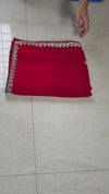 The Crimson Ira: Deep Red & Silver Georgette Saree