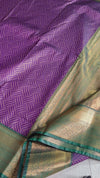 The Royal Lattice: Deep Violet Kanchipuram Silk Saree with Emerald Green & Gold Zari Border