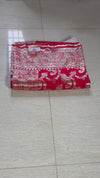 The Shonima Heritage: Scarlet Red Banarasi Silk Saree With Antique Gold Zari Jaal